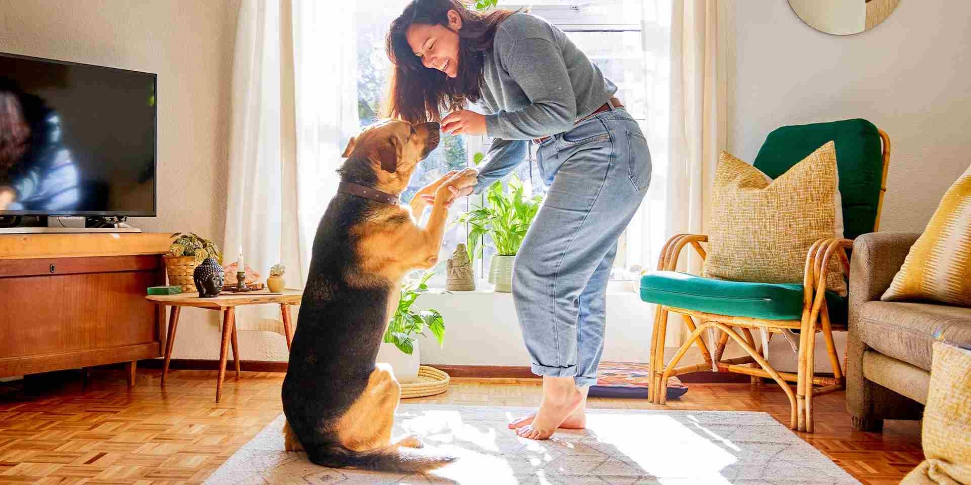 Tutora afianzando el vínculo con su mascota al darle uno de los snacks para perros PURINA®.